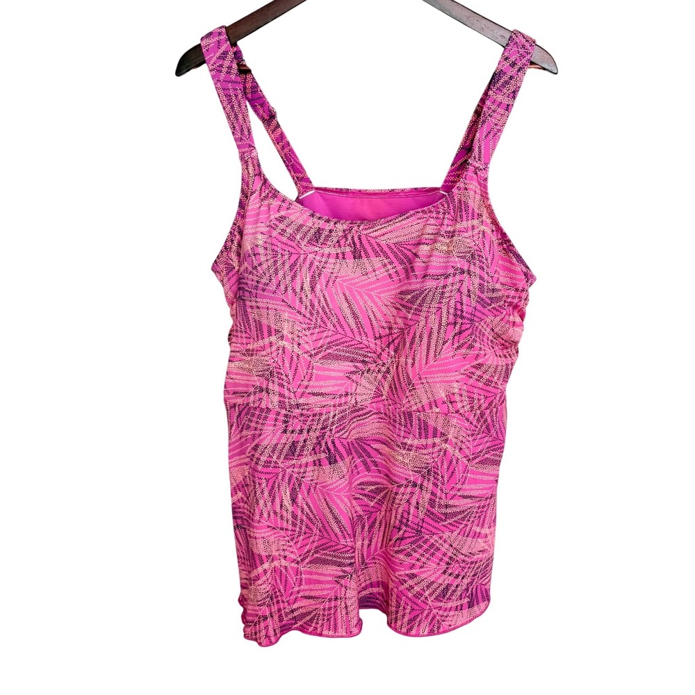 Lands' End Tankini Top 2X 20W-22W Pink Tropical Palm Leaf Print Swimwear Boho
